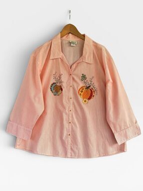 🎉5 for $45🎉  Distinct thanksgiving pumpkin turkey top blouse shirt size 1X